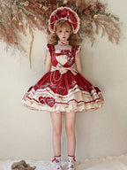 Red Sweet Lolita Tea Party Fashion Bow Accented Strawberry Dress Cake Dress