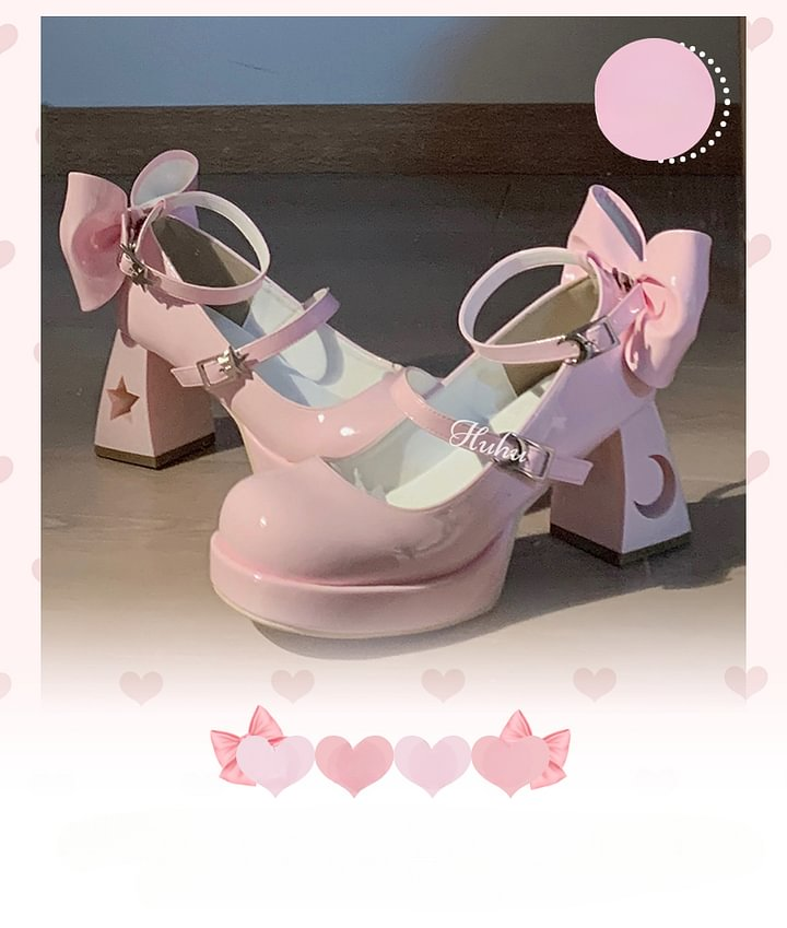 Round Head Sweet Punk High Heel Lolita Shoes Star