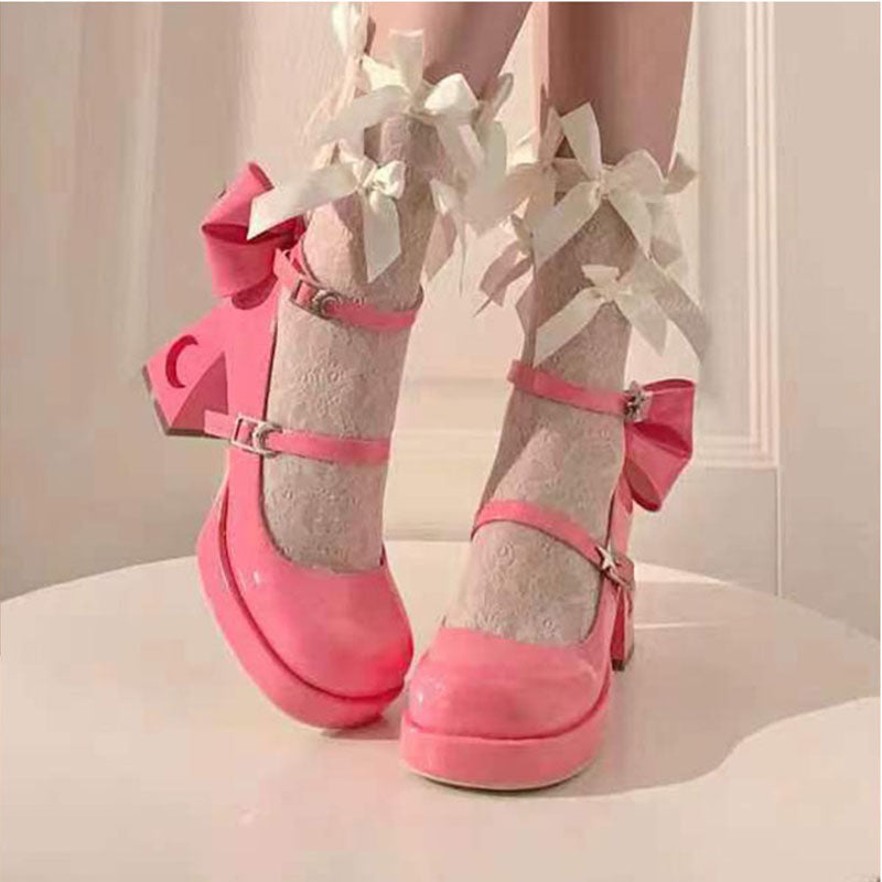 Round Head Sweet Punk High Heel Lolita Shoes Star