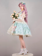 Sweet Lolita Mint Green Sleeveless Jacquard Cake Dress with Bow