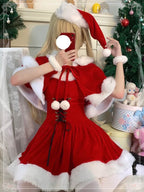 Red Velvet Strapless Mini Dress and Cape for Christmas Party