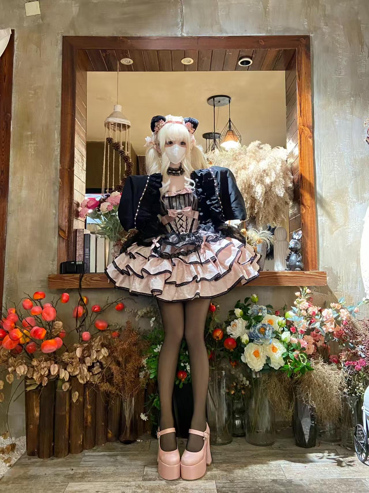 Sweet Lolita Pink Red Ballet Style Outfit Princess Dress Girl Bow Ball Gown Cake Dress