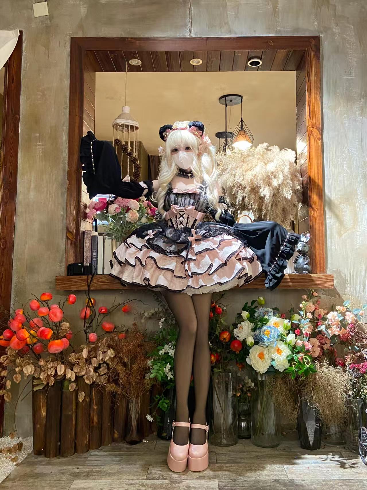 Sweet Lolita Pink Red Ballet Style Outfit Princess Dress Girl Bow Ball Gown Cake Dress