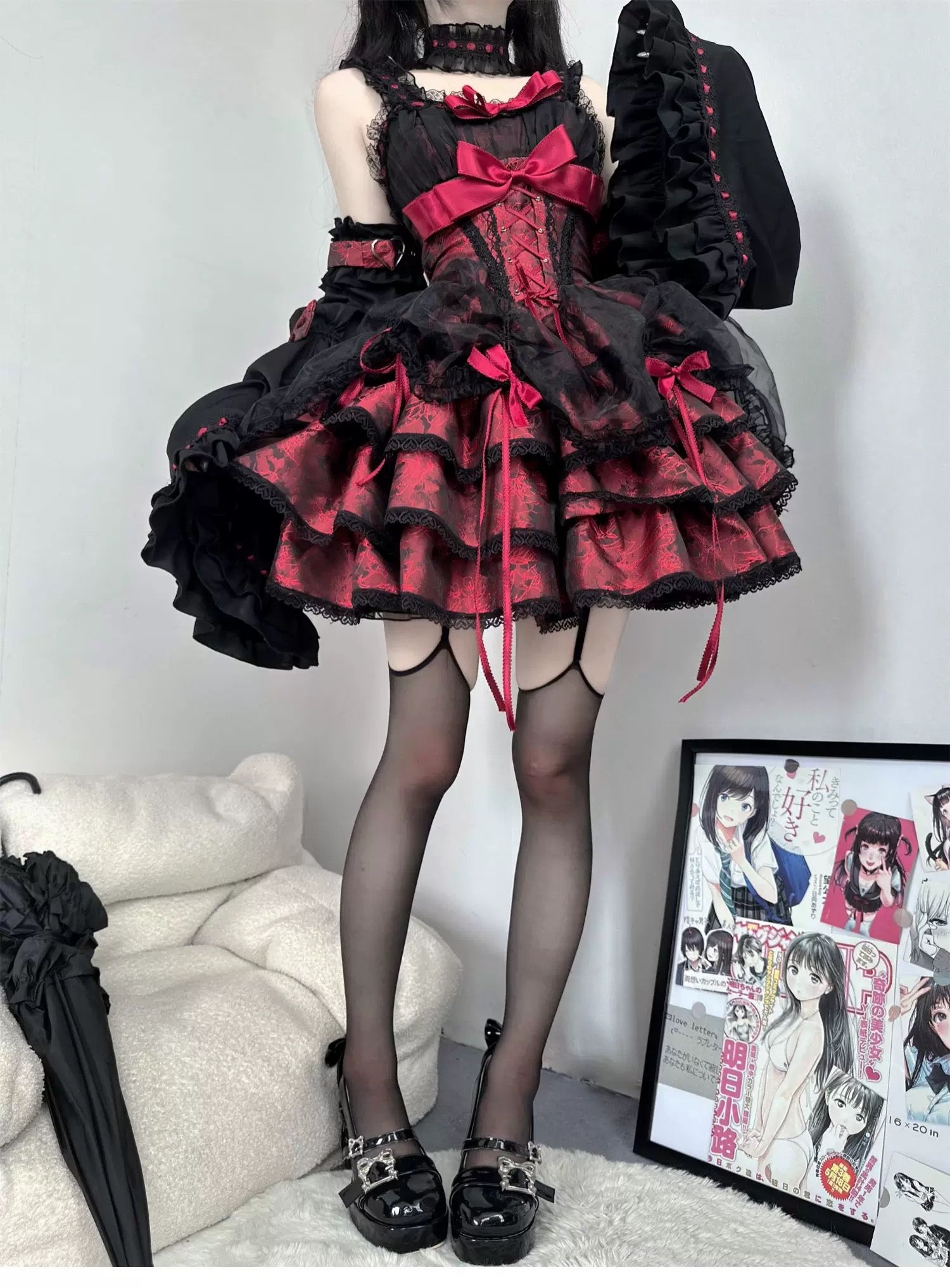 Sweet Lolita Pink Red Ballet Style Outfit Princess Dress Girl Bow Ball Gown Cake Dress