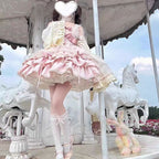 Sweet Lolita Pink Red Ballet Style Outfit Princess Dress Girl Bow Ball Gown Cake Dress
