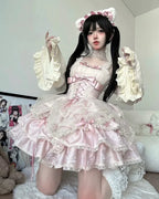 Sweet Lolita Pink Red Ballet Style Outfit Princess Dress Girl Bow Ball Gown Cake Dress