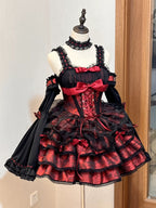 Sweet Lolita Pink Red Ballet Style Outfit Princess Dress Girl Bow Ball Gown Cake Dress
