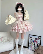 Sweet Lolita Pink Red Ballet Style Outfit Princess Dress Girl Bow Ball Gown Cake Dress