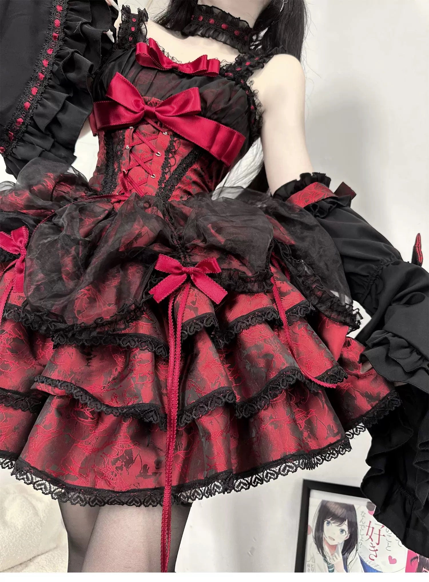 Sweet Lolita Pink Red Ballet Style Outfit Princess Dress Girl Bow Ball Gown Cake Dress