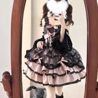 Sweet Lolita Pink Red Ballet Style Outfit Princess Dress Girl Bow Ball Gown Cake Dress