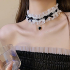 Sweet Bowknot Lace Choker Love Heart Necklace Lolita Accessories