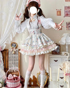 Sweet Lolita Apricot Cream Cake Printed Flower Ruffle Tutu Strappy Short Skirt