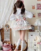 Sweet Lolita Apricot Cream Cake Printed Flower Ruffle Tutu Strappy Short Skirt