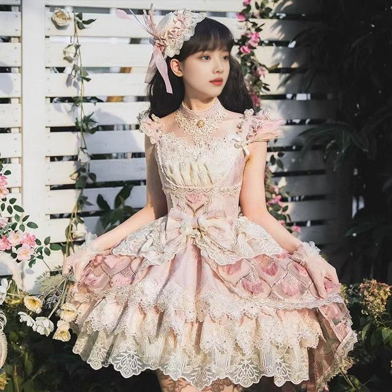 Hime Lolita Flower Marriage Dress Suspender Daily Trailing Birthday Party
