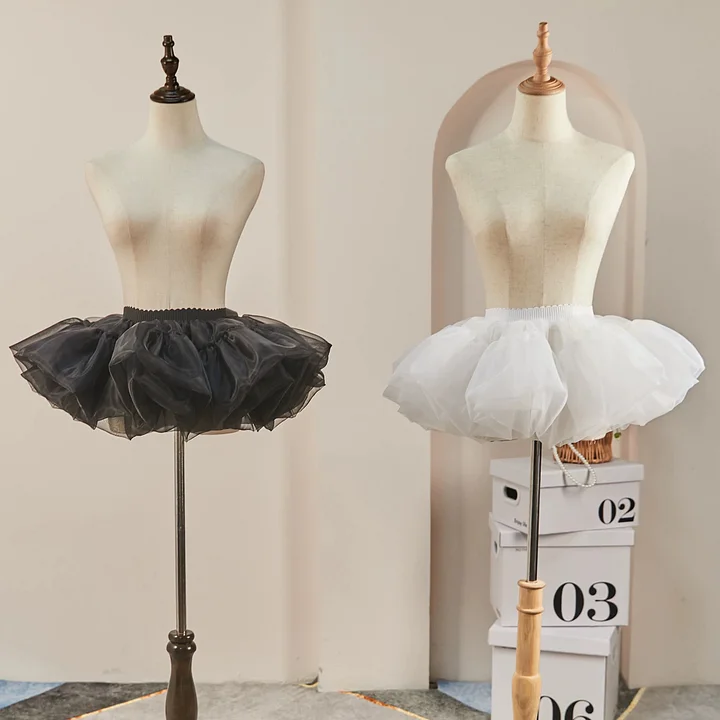 Lolita Petticoats Gothic White Black Glass Yarn Ruffles Crinoline mini Pannier 10inches
