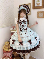 Sweet Hime Lolita Tea Party Fashion Cake Dress Mint Chocolate Bow Layer Lace Trimmed Lolita Dress 