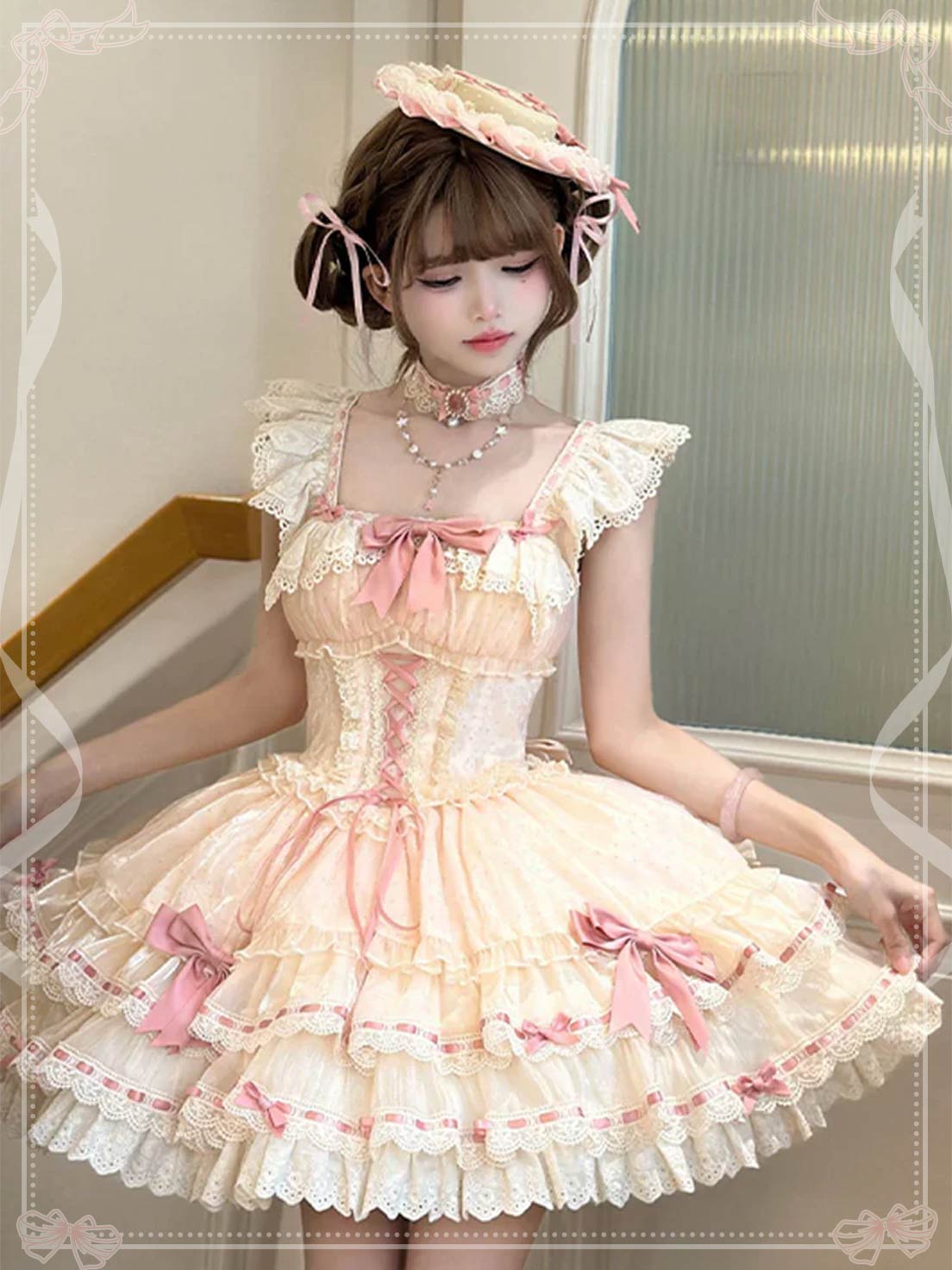 Sweet Lolita Apricot Ballet JSK Sleeveless Double Layer Ruffles