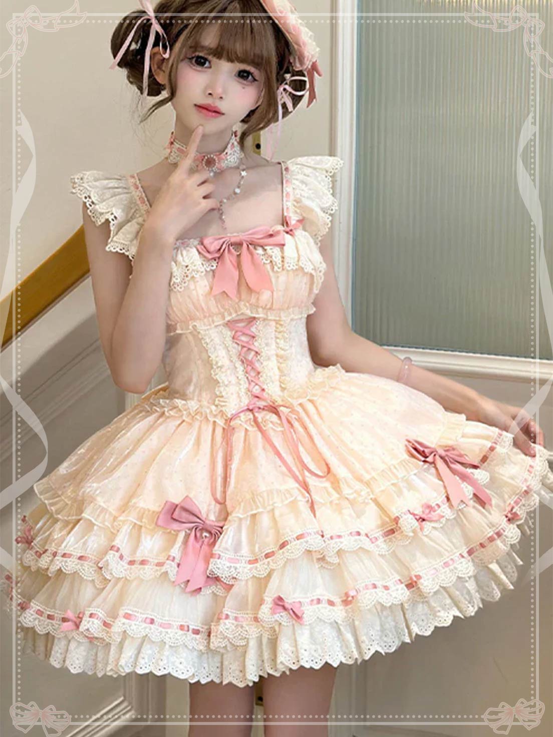 Sweet Lolita Apricot Ballet JSK Sleeveless Double Layer Ruffles