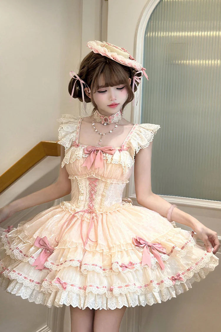 Design Concept:


Step into a whimsical ballet-inspired look with this Sweet Lolita apricot JSK dress. Featuring a double-layered ruffle design, delicate bows, lace-up detailing, and intricate lace trim, it radiates sweet and graceful charm. The soft apricot hue adds a gentle, warm tone, enhancing its fairy-tale aesthetic. Perfect for tea parties, photoshoots, cosplay, or special events, this dress combines comfort with elegant design, creating a flowing silhouette that twirls beautifully and brings a magic