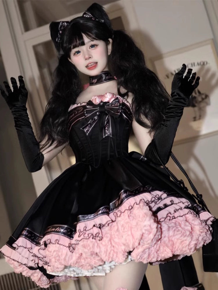 Design Concept:


This Sweet Lolita short princess dress in black and pink combines playful charm with elegant design. Crafted from high-quality fabric, it features a fitted bodice with delicate straps, a flared skirt, and includes a petticoat for extra volume. Perfect for student events, parties, tea ceremonies, or cosplay, this dress captures a youthful yet refined aesthetic, making it a standout choice for any special occasion. The set includes both the dress and the petticoat.