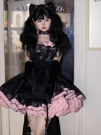 Design Concept:


This Sweet Lolita short princess dress in black and pink combines playful charm with elegant design. Crafted from high-quality fabric, it features a fitted bodice with delicate straps, a flared skirt, and includes a petticoat for extra volume. Perfect for student events, parties, tea ceremonies, or cosplay, this dress captures a youthful yet refined aesthetic, making it a standout choice for any special occasion. The set includes both the dress and the petticoat.