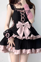 Design Concept:

This Sweet Lolita JSK dress in black and pink features a two-tier frill design with charming ribbon tie-up details. The layered ruffles create a playful and elegant silhouette, perfectly capturing the sweet princess-inspired Lolita aesthetic. Crafted with attention to detail, this dress is ideal for cosplay, special occasions, or adding a whimsical touch to your everyday Lolita wardrobe.