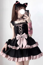 Design Concept:

This Sweet Lolita JSK dress in black and pink features a two-tier frill design with charming ribbon tie-up details. The layered ruffles create a playful and elegant silhouette, perfectly capturing the sweet princess-inspired Lolita aesthetic. Crafted with attention to detail, this dress is ideal for cosplay, special occasions, or adding a whimsical touch to your everyday Lolita wardrobe.