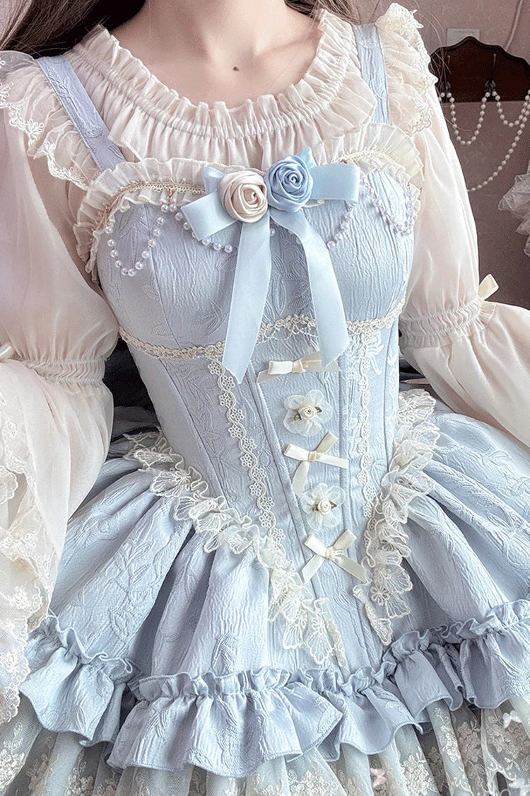 Sweet Lolita Blue Delicate Cascading Ruffles Lace Up JSK Dress
