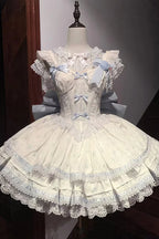 Design Concept:&nbsp;

Immerse yourself in a fairy tale with this complete Sweet Lolita coord set. The set features a beautiful blue colorway with an all-over delicate floral print, perfect for creating a sweet and romantic look. The centerpiece is a Jumperskirt (JSK) dress, adorned with multi-layered ruffles, intricate lace, and a charming bow detail. The matching blouse complements the dress perfectly, creating a harmonious and fully styled silhouette.