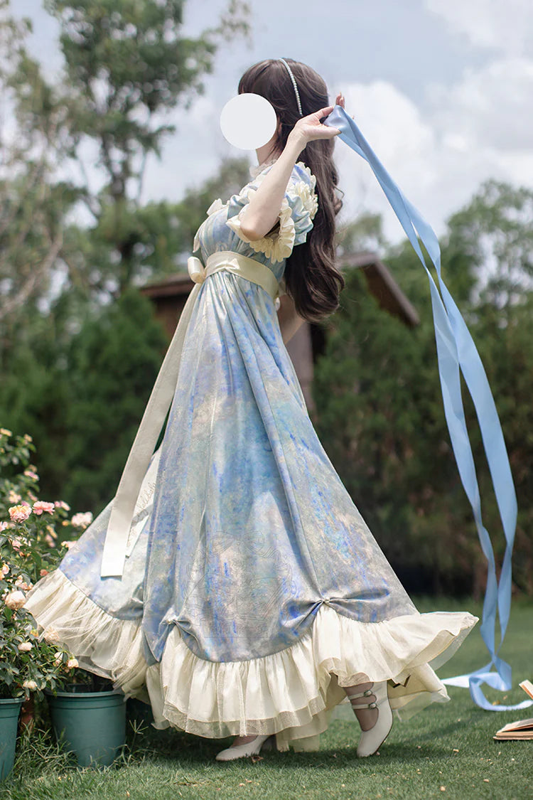 Design Concept:

This Sweet Lolita dress in blue features a short sleeve design with delicate floral patterns, frill accents, and charming ribbon details. The princess-inspired silhouette combines sweetness with elegance, making it ideal for tea parties, cosplay, or daily Lolita fashion. Crafted with care, this dress captures a graceful and playful charm perfect for any special occasion.