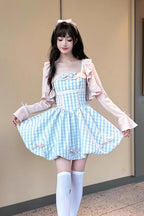 Design Concept:

Step into a playful and charming look with this Sweet Lolita blue JSK mini dress. Featuring a sleeveless design, check print pattern, delicate ruffles, and a cute bow accent, it radiates youthful elegance and sweet Lolita charm. The short skirt and flowing silhouette create a flirty and graceful effect, perfect for tea parties, photoshoots, or themed gatherings. Crafted from soft and comfortable fabric, this dress ensures both style and ease, making it a delightful addition to any Lolita wa