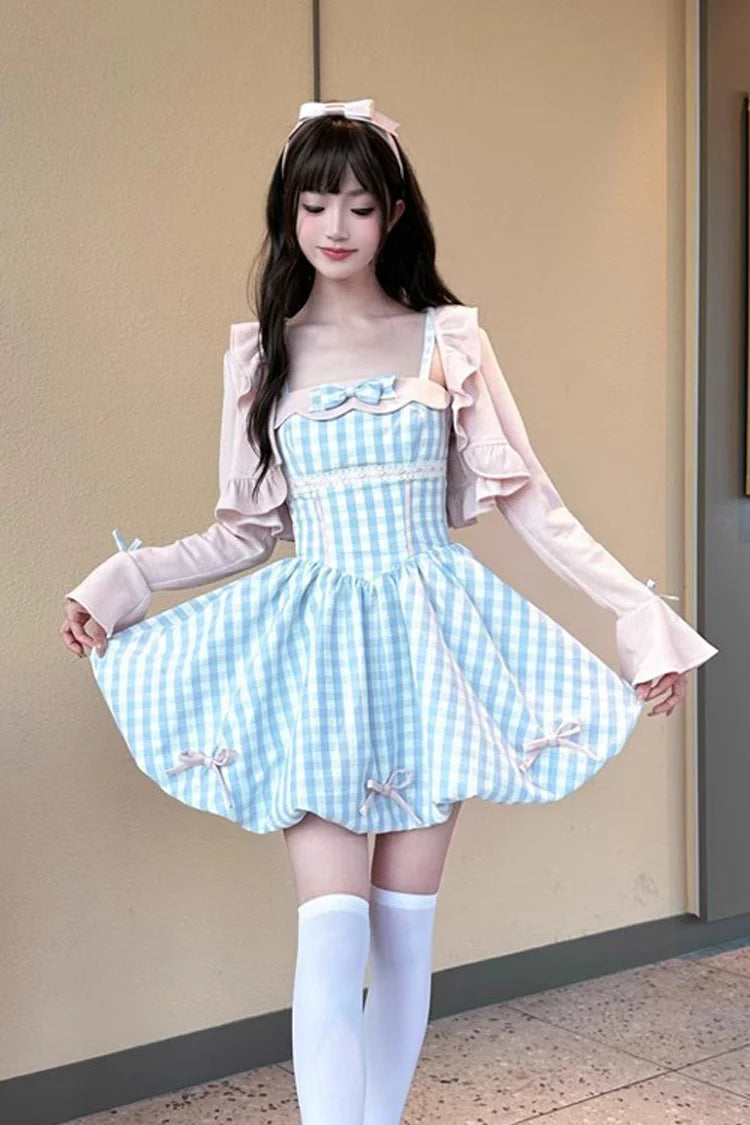 Design Concept:

Step into a playful and charming look with this Sweet Lolita blue JSK mini dress. Featuring a sleeveless design, check print pattern, delicate ruffles, and a cute bow accent, it radiates youthful elegance and sweet Lolita charm. The short skirt and flowing silhouette create a flirty and graceful effect, perfect for tea parties, photoshoots, or themed gatherings. Crafted from soft and comfortable fabric, this dress ensures both style and ease, making it a delightful addition to any Lolita wa