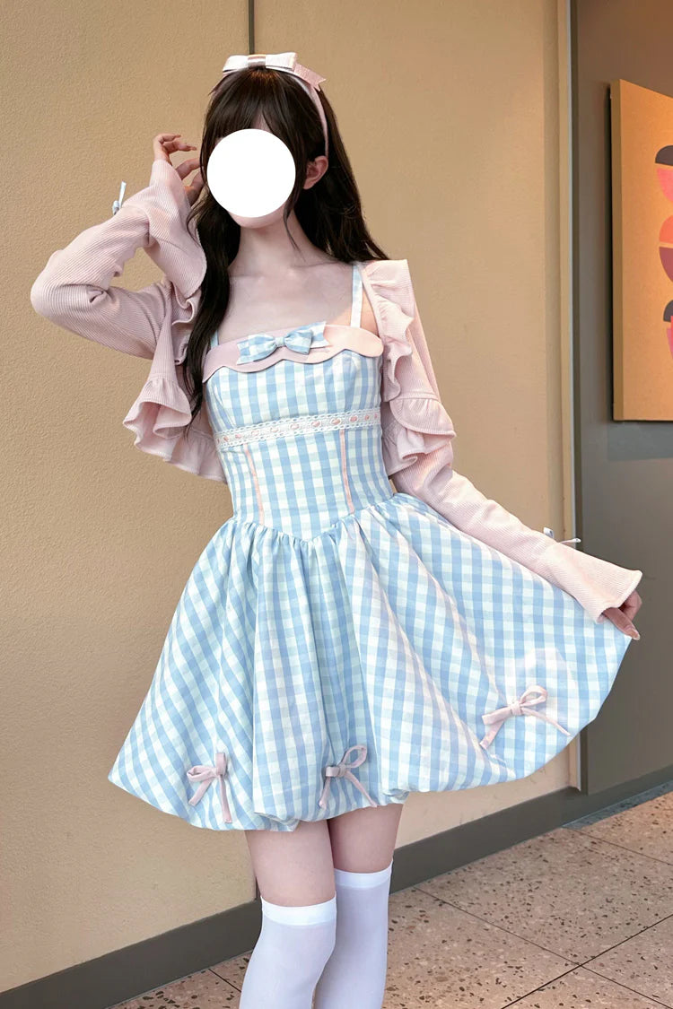 Design Concept:

Step into a playful and charming look with this Sweet Lolita blue JSK mini dress. Featuring a sleeveless design, check print pattern, delicate ruffles, and a cute bow accent, it radiates youthful elegance and sweet Lolita charm. The short skirt and flowing silhouette create a flirty and graceful effect, perfect for tea parties, photoshoots, or themed gatherings. Crafted from soft and comfortable fabric, this dress ensures both style and ease, making it a delightful addition to any Lolita wa