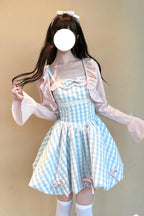 Design Concept:

Step into a playful and charming look with this Sweet Lolita blue JSK mini dress. Featuring a sleeveless design, check print pattern, delicate ruffles, and a cute bow accent, it radiates youthful elegance and sweet Lolita charm. The short skirt and flowing silhouette create a flirty and graceful effect, perfect for tea parties, photoshoots, or themed gatherings. Crafted from soft and comfortable fabric, this dress ensures both style and ease, making it a delightful addition to any Lolita wa