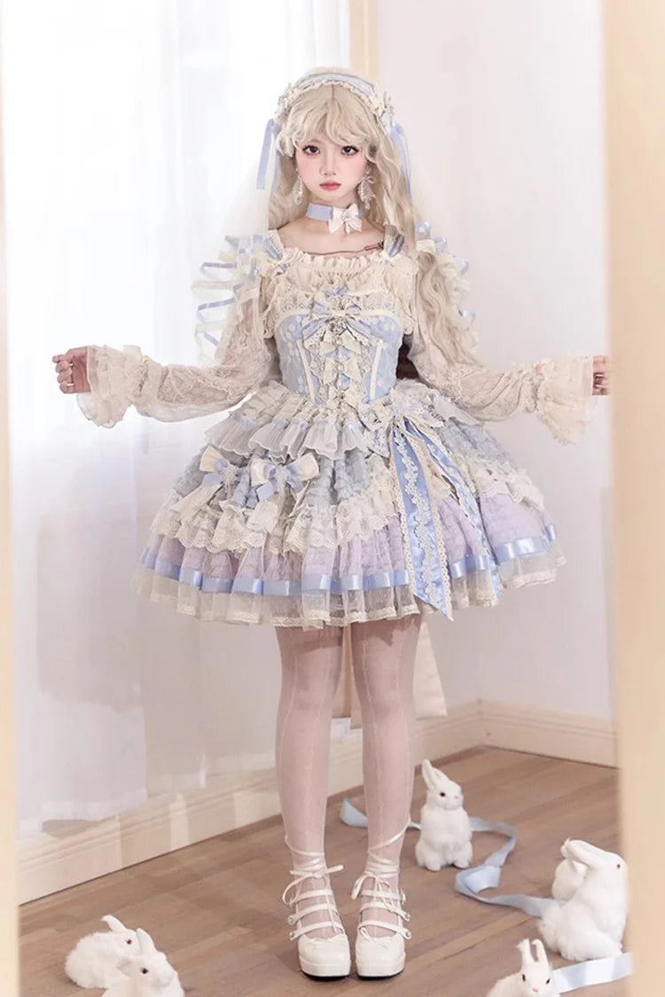 Design Concept:&nbsp;

This Sweet Lolita blue sleeveless princess dress features delicate ruffles, embroidery, lace, and bow details, creating a dreamy and elegant look. The corset-inspired design enhances the silhouette, adding both refinement and charm. The product includes one dress, perfect for achieving a sweet and graceful Lolita style.