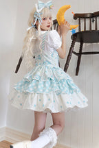 Design Concept:

This Sweet Lolita blue sleeveless JSK dress features a three-layer printed design with charming bow details, combining sweetness and elegance in a classic Lolita style. The layered silhouette adds volume and grace, making it a perfect choice for creating a dreamy and playful look. The product includes one JSK dress.