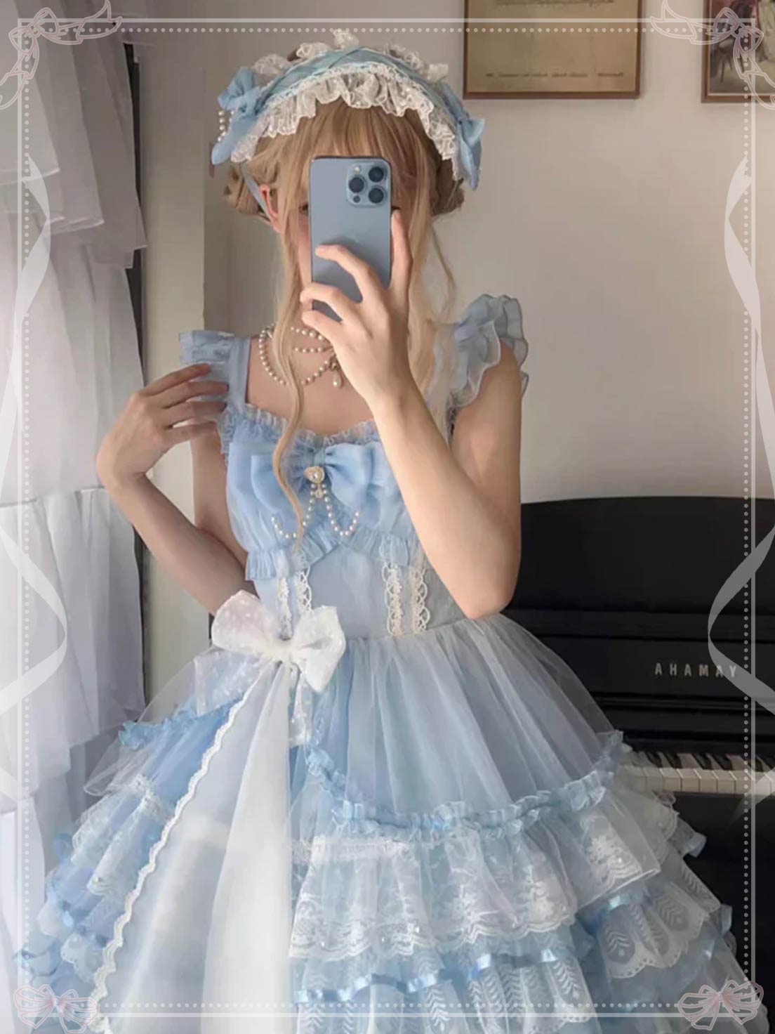 Sweet Lolita Blue Solid Multi-layer Ruffle Hanayome Sweet Gorgeous Lolita JSK Dress
