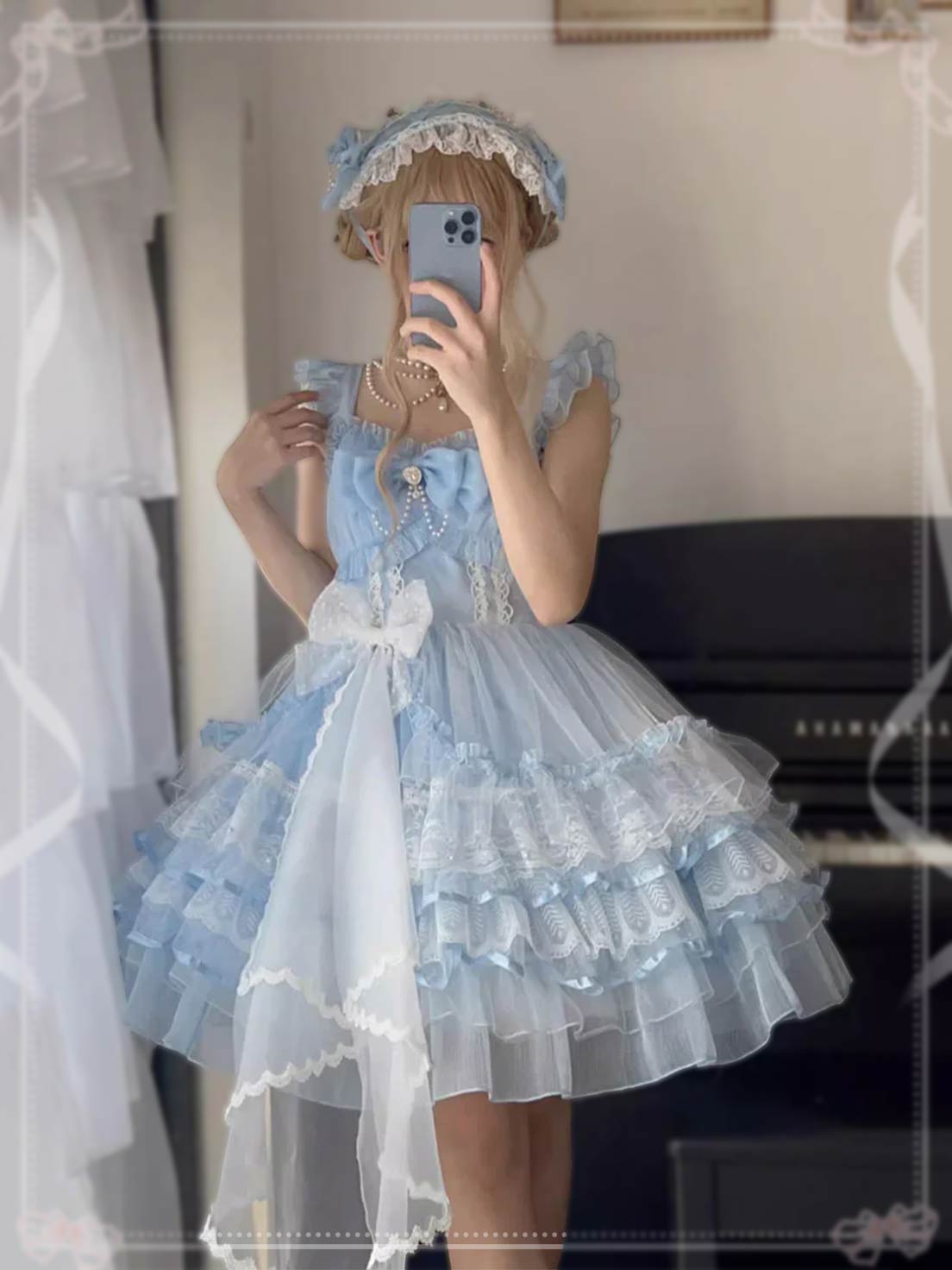 Sweet Lolita Blue Solid Multi-layer Ruffle Hanayome Sweet Gorgeous Lolita JSK Dress