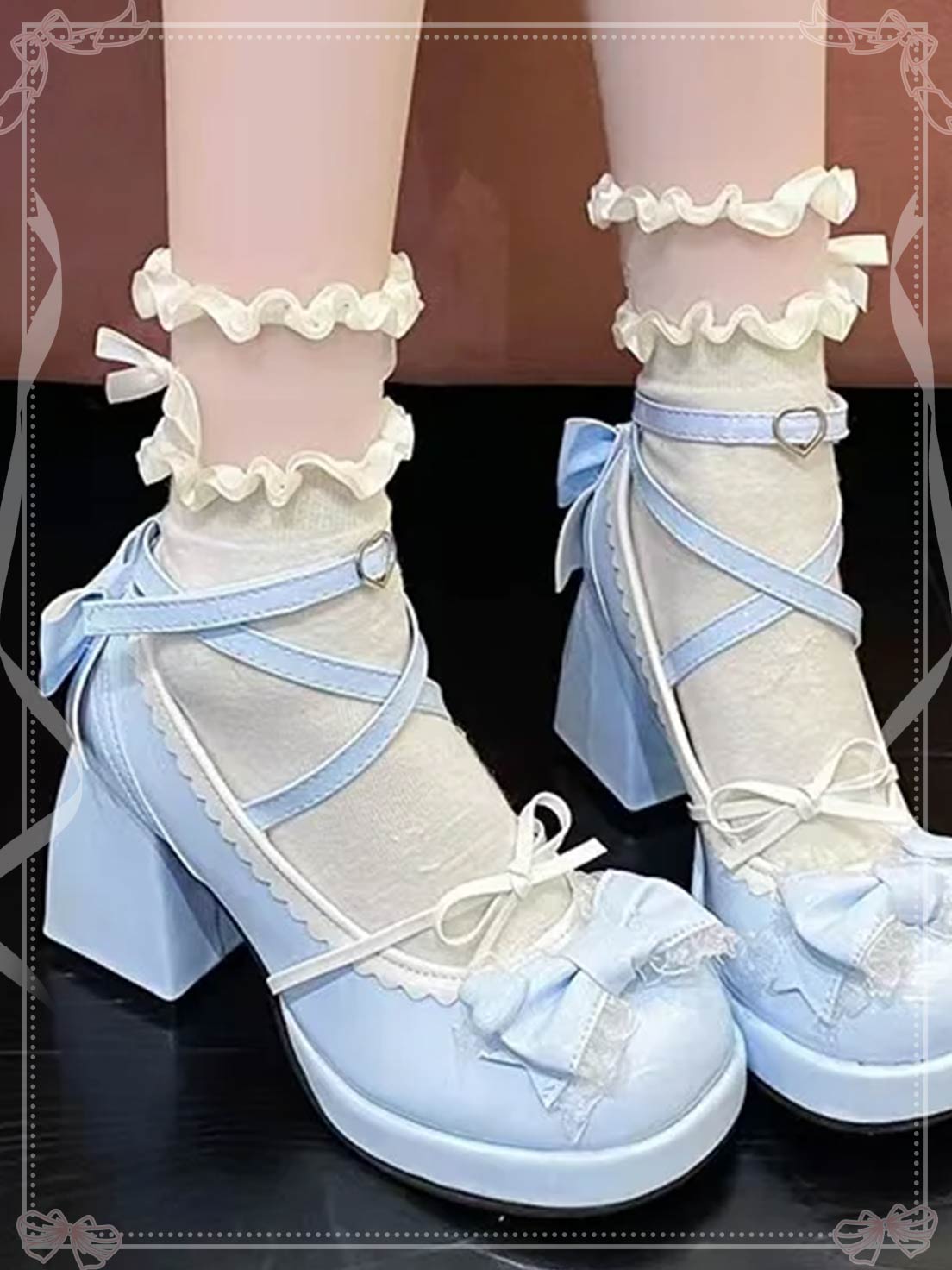 Sweet Lolita Bow Mid heels Shoes Block Heels Cute Shoes for Women