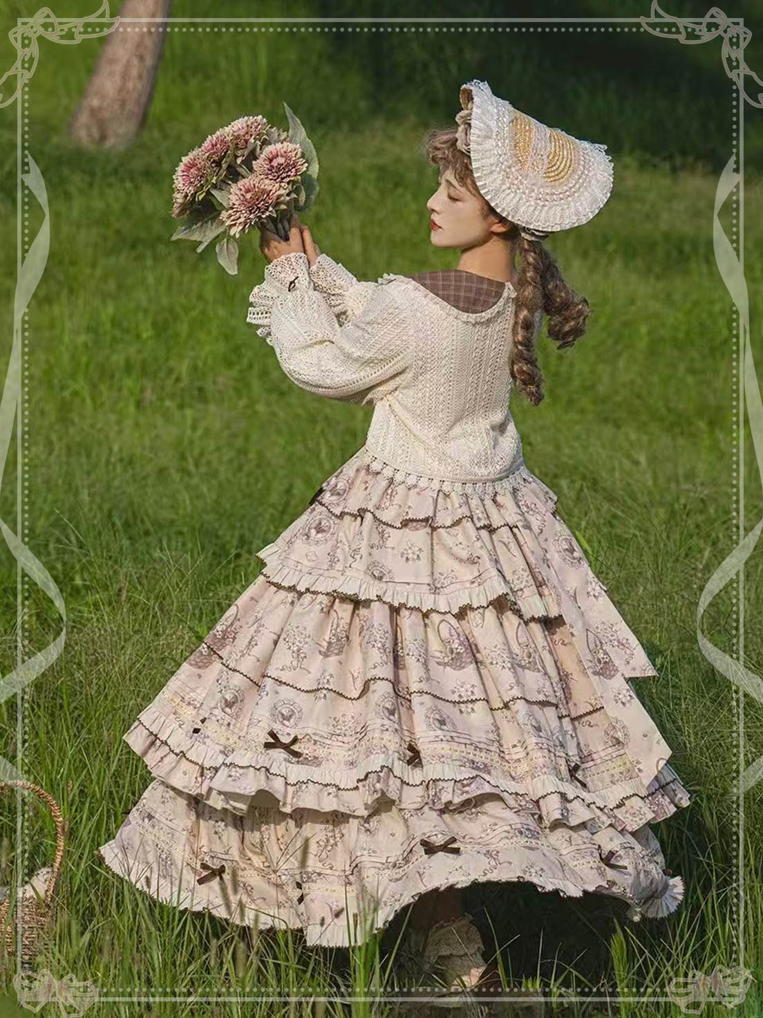 Sweet Lolita Brown Elegant Daily Lace Bow Princess JSK Dress Set