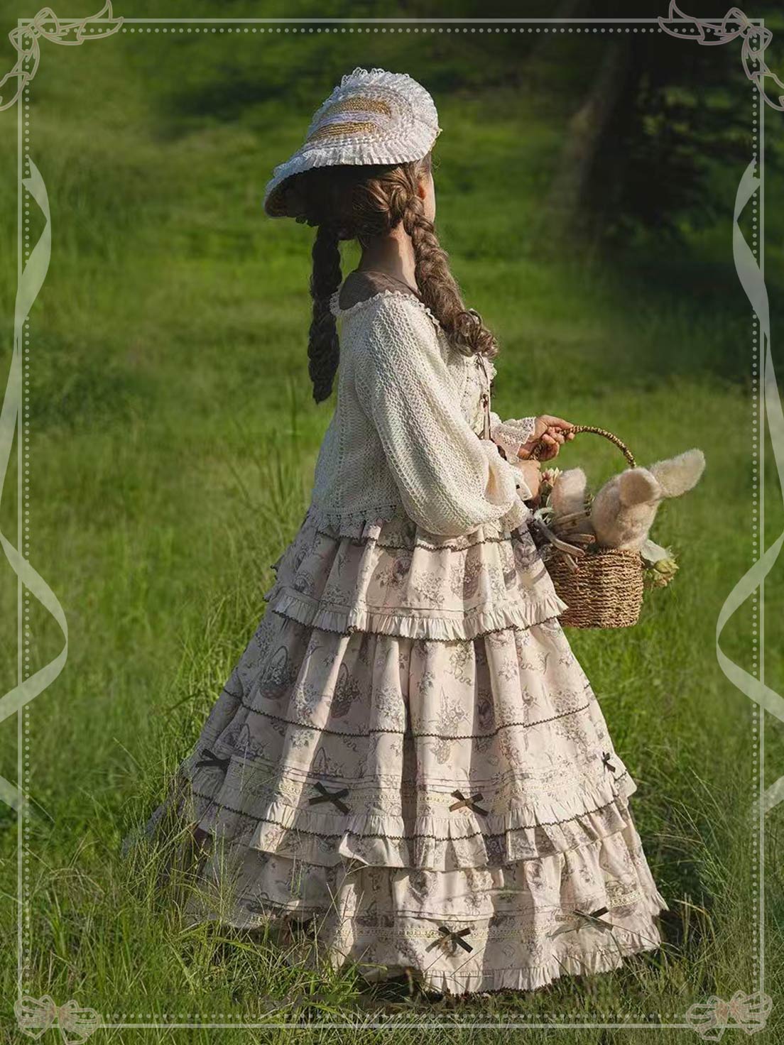 Sweet Lolita Brown Elegant Daily Lace Bow Princess JSK Dress Set