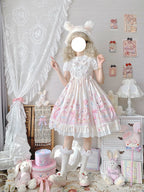 Sweet Lolita Cake Dress Apricot White Cat Cake Print Lace Collar Lolita Dress Plus Size 4XL