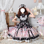 Sweet Lolita Cake Dress Black Cat Cake Print Lace Collar Lolita Dress Plus Size 4XL