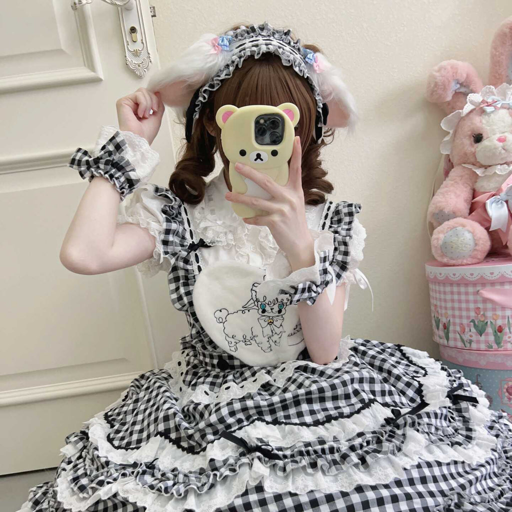 Sweet Lolita Cake Black Ruffled Collar Heart Detail Lolita Dress 