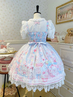 Sweet Lolita Cake Dress Blue Cartoon Character Print Layer Ruffle Lolita Dress 