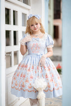 Sweet Lolita Cake Dress Blue Lace Strawberry Witch Rabbit  Trimmed Collar Print Lolita Dress