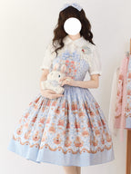 Sweet Lolita Cake Dress Blue Lace Strawberry Witch Rabbit  Trimmed Collar Print Lolita Dress