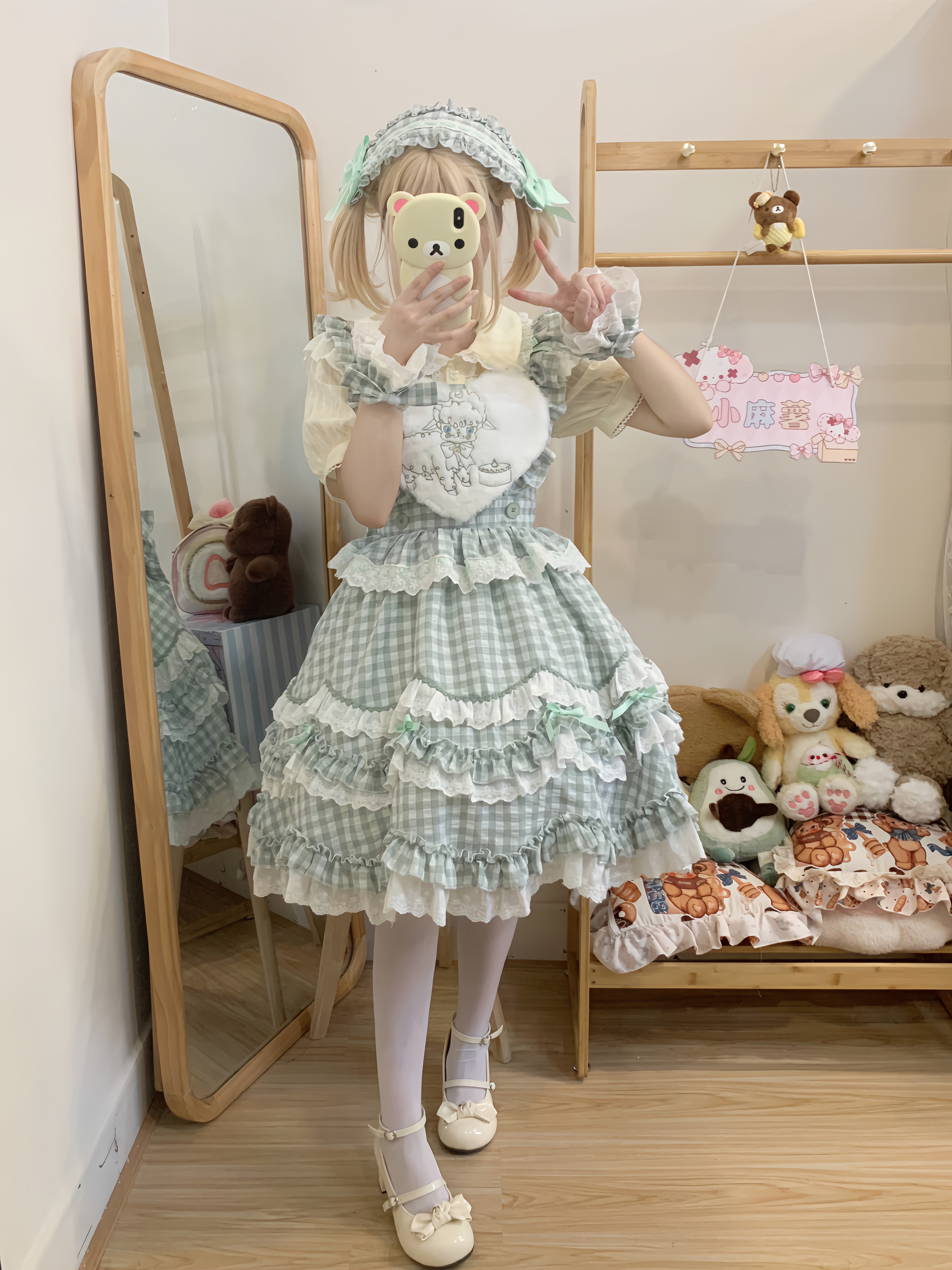 Sweet Lolita Cake Green Ruffled Collar Heart Detail Lolita Dress 