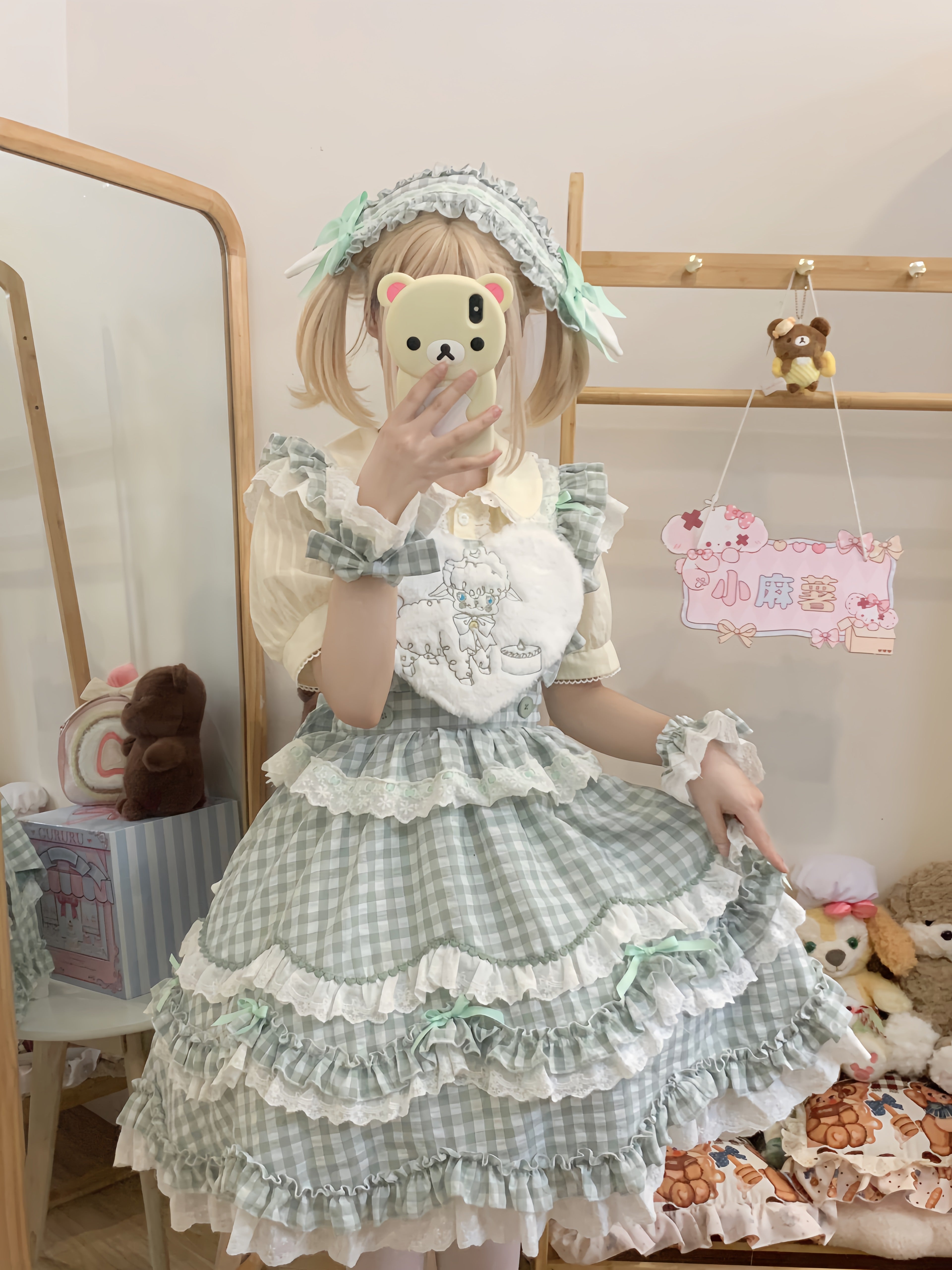 Sweet Lolita Cake Green Ruffled Collar Heart Detail Lolita Dress 