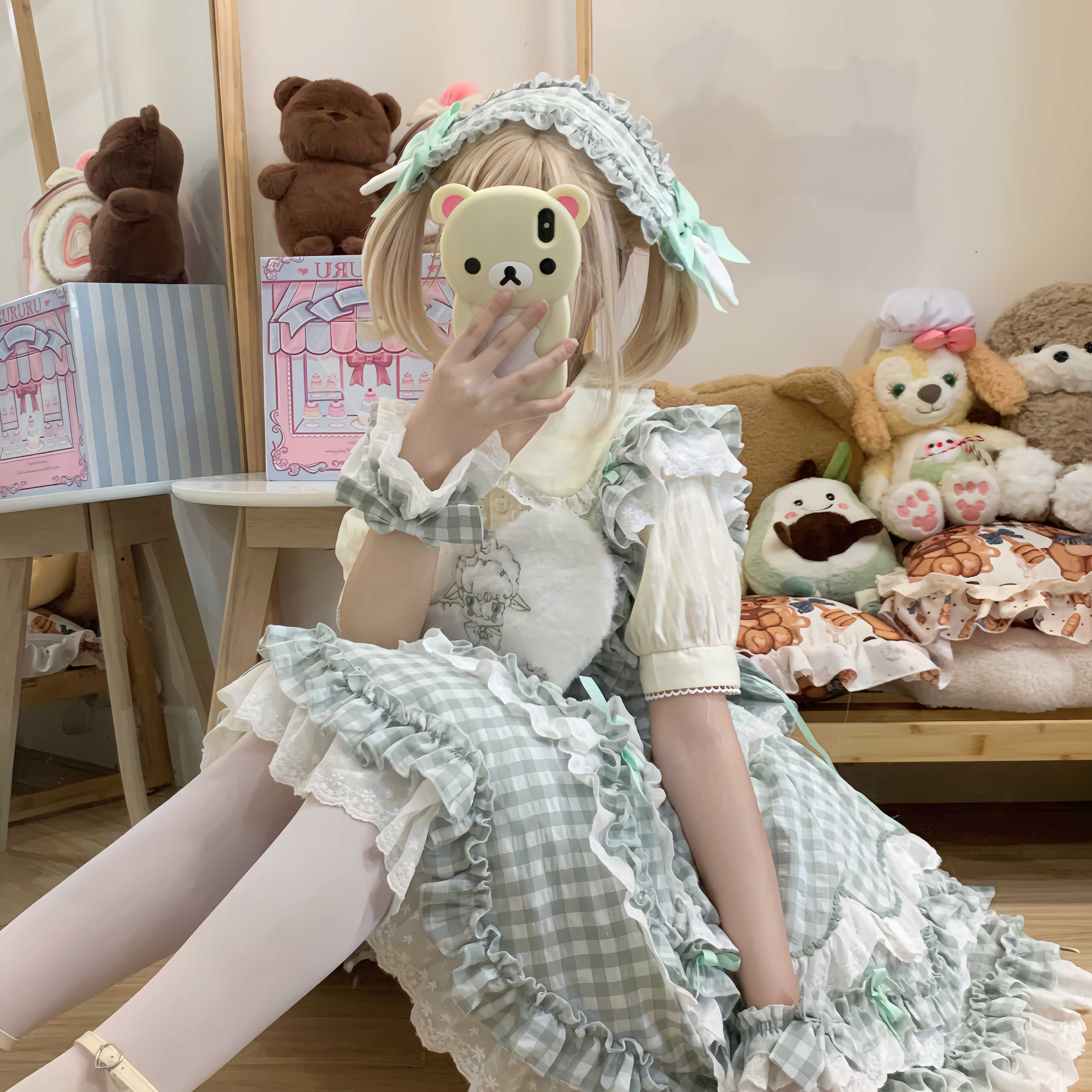 Sweet Lolita Cake Green Ruffled Collar Heart Detail Lolita Dress 